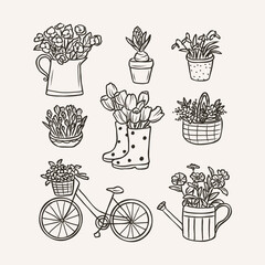 Hand drawn spring botanicals collection. Cottagecore style © Maria