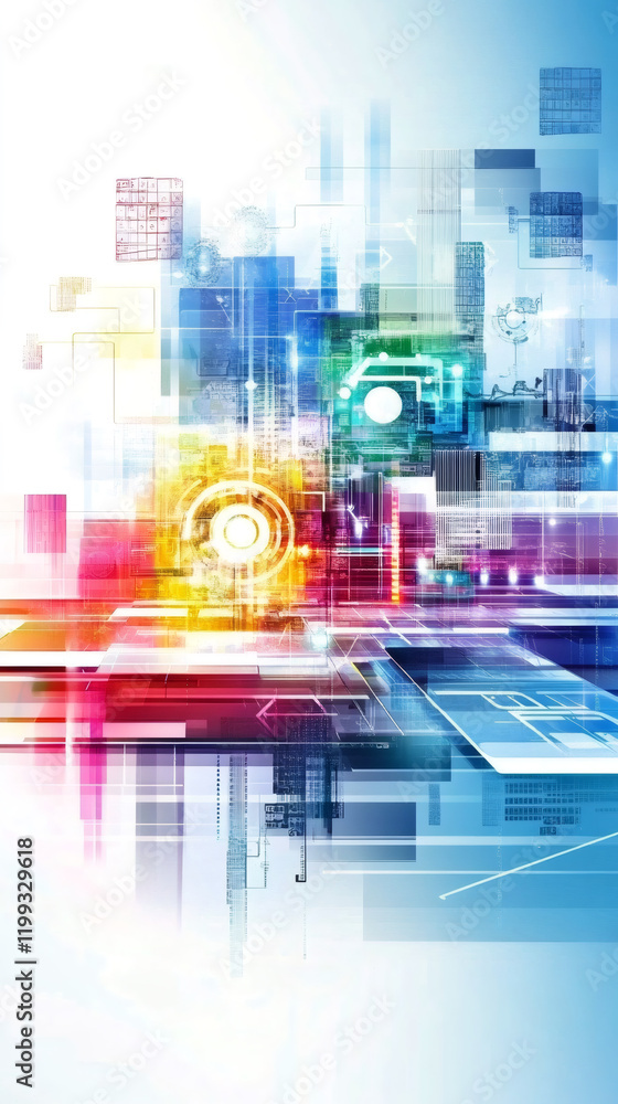 Aufkleber Abstract colorful technology background showing connections between various digital data with geometric shapes