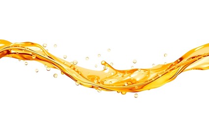 Golden Liquid Flowing with Bubbles on a White Background &ndash; Advertising Concept