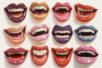A vibrant array of colorful lips showcasing different expressions and shades, celebrating diversity in beauty.