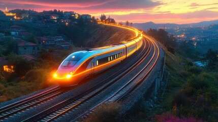 High-Speed Train at Sunset: A Journey Through Scenic Landscapes