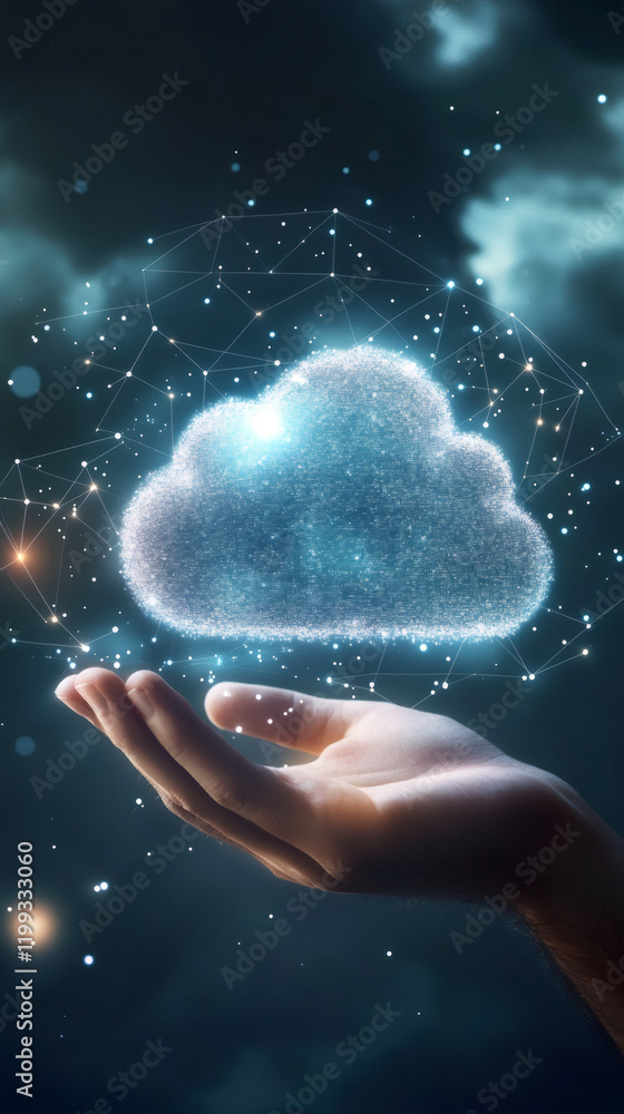 Aufkleber Hand representing cloud computing, data networking, digital transformation linking global technological infrastructure