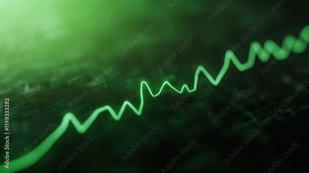 Poster a green waveform display against a dark background, representing audio or data signals in a modern, 