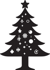 Christmas tree silhouette vector art illustration. Black and white Christmas tree vector illustration.