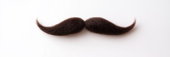 A mustache is shown in a close up on a white background. The mustache is very long and has a lot of hair on it