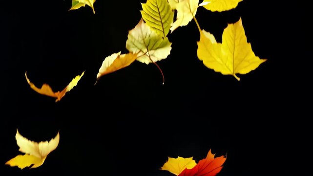 Autumn leaves falling on black background