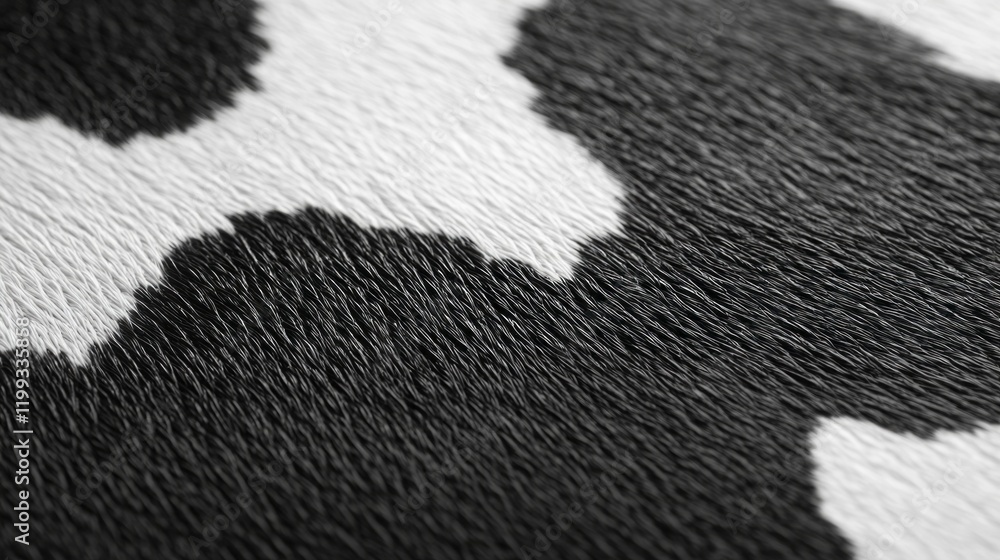 Poster exploring the intricate details of a black and white cowhide print, showcasing a unique juxtapositio