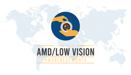 February is Amd Low Vision Awareness Month. Vector template Design for banner, greeting card, poster, prints, social media post ,flyer , T shirt with background.