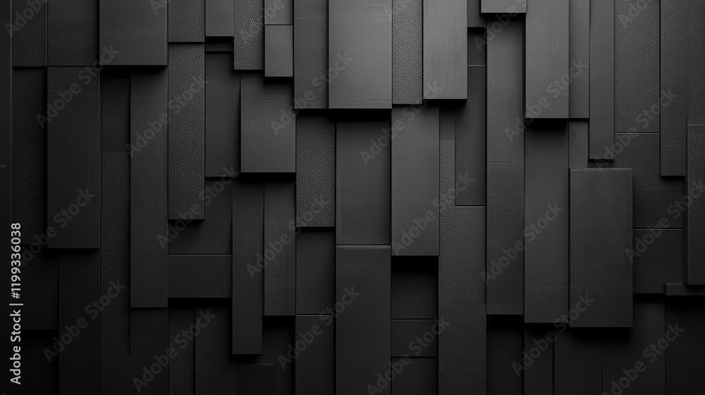 Poster Dark gray geometric blocks background. Abstract 3D texture.