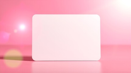Blank pink card with soft light and lens flare. greeting card, mockup, frame, background, copy space,