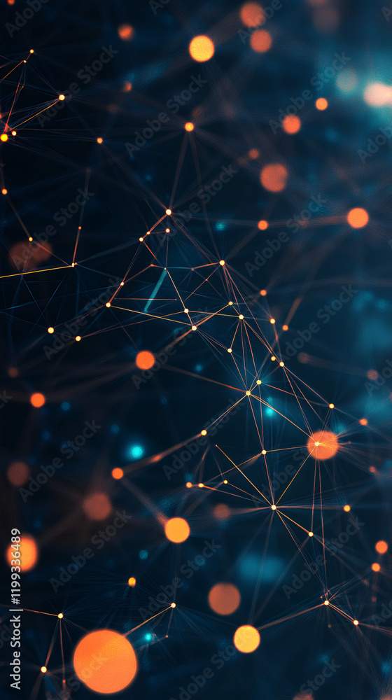 Fototapete luminous network grid connecting glowing nodes, representing digital communication infrastructure