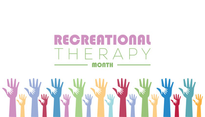 February is Recreational Therapy Month. Vector template Design for banner, greeting card, poster, prints, social media post ,flyer , T shirt with background.