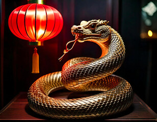 Illustrations for Chinese New Year 2025, Year of the Snake, with a red background, texture, and details