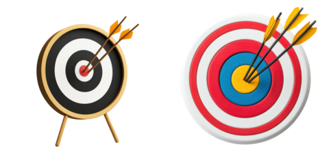 3D archery target with arrows hitting bullseye, showcasing precision and skill