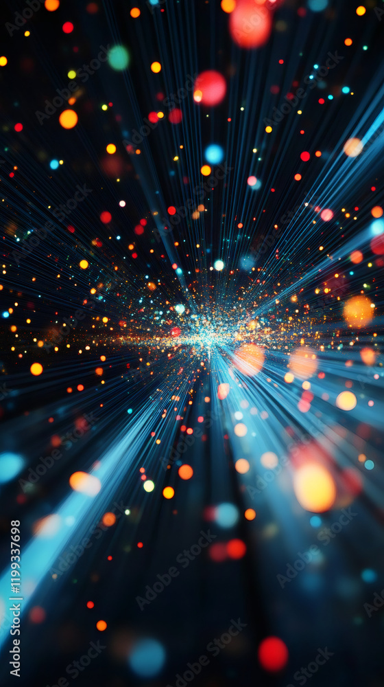 Poster Abstract background with colorful particles exploding from the center and creating a beautiful bokeh effect