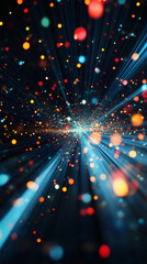 Fototapeta premium Abstract background with colorful particles exploding from the center and creating a beautiful bokeh effect