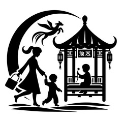 Vector silhouette of a couple. Symbol of children