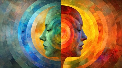 Abstract representation of duality in human emotions and thoughts.