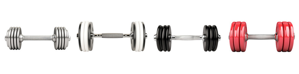Fototapeta premium set of dumbbells in various colors and designs, showcasing fitness equipment for strength training