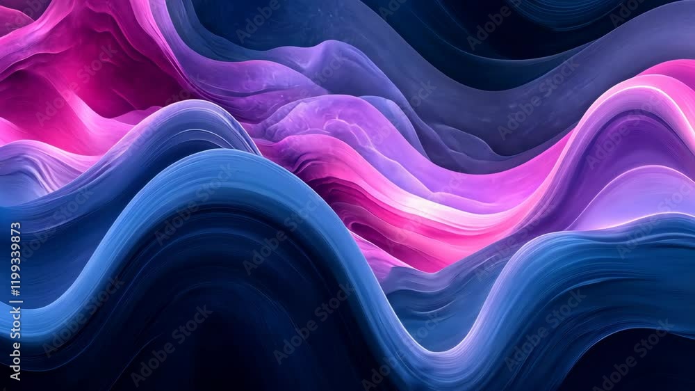 Poster waves of vibrant colors flowing together in an abstract design representing motion and depth in a di