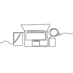 Continuous one line drawing of book and laptop. Education concept. Editable outline vector illustration.