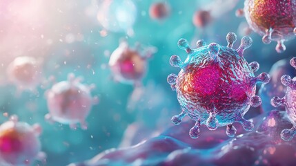 Colorful illustration of viruses in a microscopic environment.