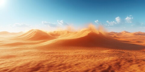 Fototapeta premium Majestic Desert Landscape: Windswept Dunes Under a Vivid Sky