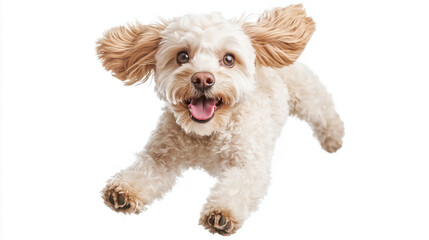 Obraz premium Playful cockapoo dog jumping on white background