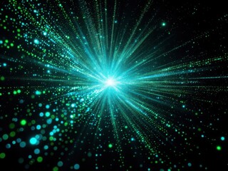 Fototapeta premium Futuristic Digital Explosion with Green and Blue Particles