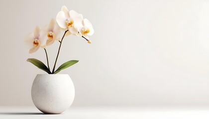 A delicate orchid flower in a chic vase creating a serene look on white