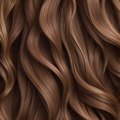 Fototapeta premium Rich, wavy brown hair cascades beautifully, displaying a glossy texture and healthy shine. The waves create depth and movement, exemplifying natural elegance.