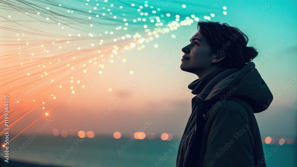 Poster a person gazes thoughtfully into the distance their outline softly blurred by the surrounding networ