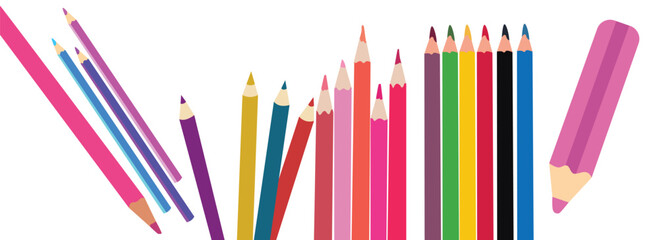 Fototapeta premium Rainbow color crayon wax pencil and wood pencil set for children. Color pencils of drawing and design element.