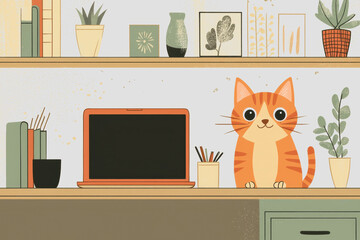 Cat sitting on a desk with a laptop feline companion work from home cozy home office productivity cat lover adorable pet technology home workspace modern lifestyle