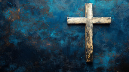 Fototapeta premium Wooden Cross Under Starry Night Symbolizing Jesus Christ Crucifixion and Faith