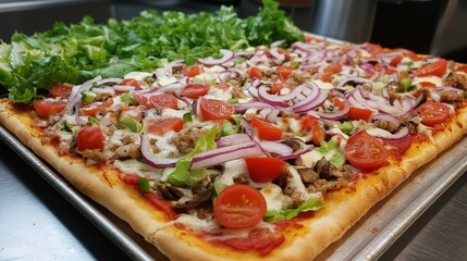 Delicious chopped italian salad pizza with fresh vegetables for culinary inspiration Pizza Pie Day