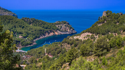 Cala Tuent, Escorca, Mediterranean Sea, Paraje Natural de la Sierra de Tramuntana, UNESCO World Heritage Site, Mallorca, Islas Baleares, Spain, Europe