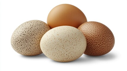 Four Assorted Eggs, Isolated on White Background