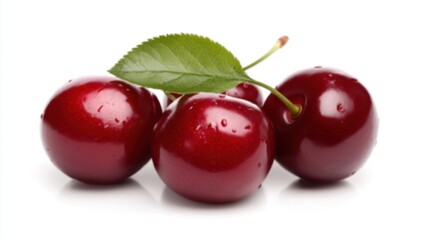 Fresh Juicy Cherries with Green Leaf