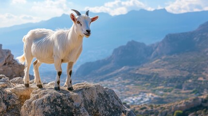 Obraz premium Majestic Goat on Mountain Peak, Stunning Landscape