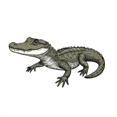 Obraz premium Alligator drawing, side view, isolated, simple white background, for children's books
