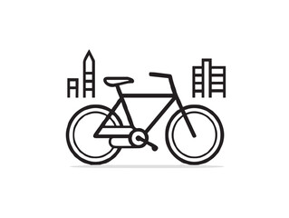 bicycle silhouette with city buildings illustration in black and white