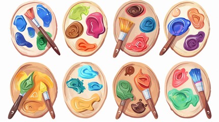 Fototapeta premium Vibrant Palettes and Brushes on White Background for Creative Projects