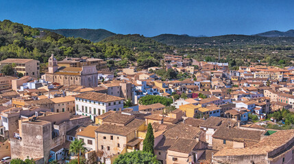 Obraz premium Panoramic City View of Capdepera from the Walls Castle, Capdepera, Mallorca, Balearic Islands, Spain, Europe
