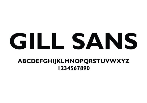 Gill Sans font for logo and headline. Isolated vector typeset