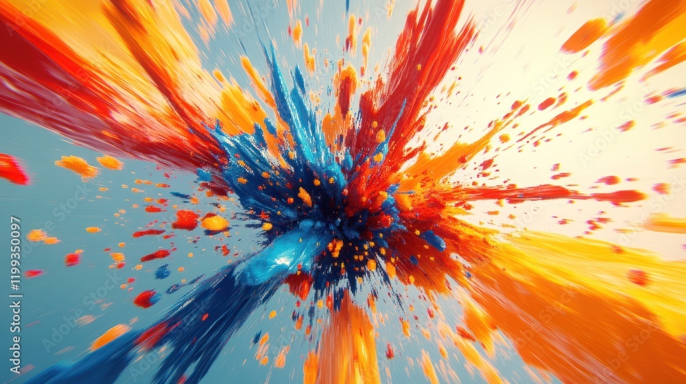 Poster colorful explosion of paint splatters creating an artistic abstract background. generative ai