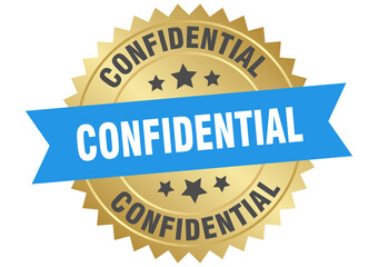 confidential. confidential round blue and gold label isolated on transparent background