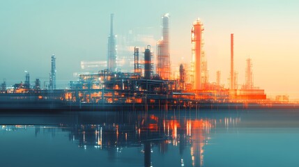 Obraz premium Industrial Refinery Complex Reflecting in Calm Water