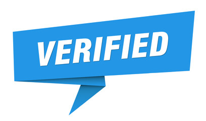 verified banner. verified speech bubble, label, sticker, sign template