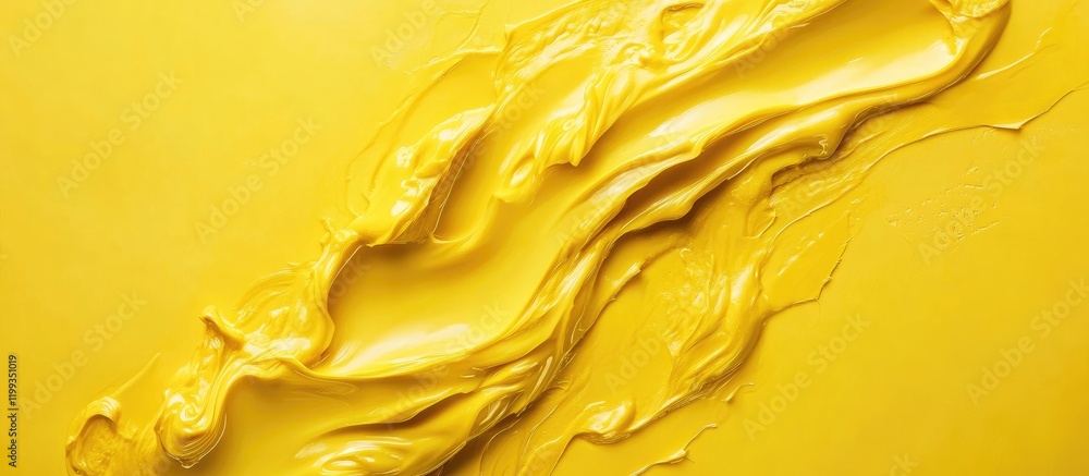 Aufkleber vibrant yellow liquid flowing gracefully on smooth surface with empty copy space for text in artisti